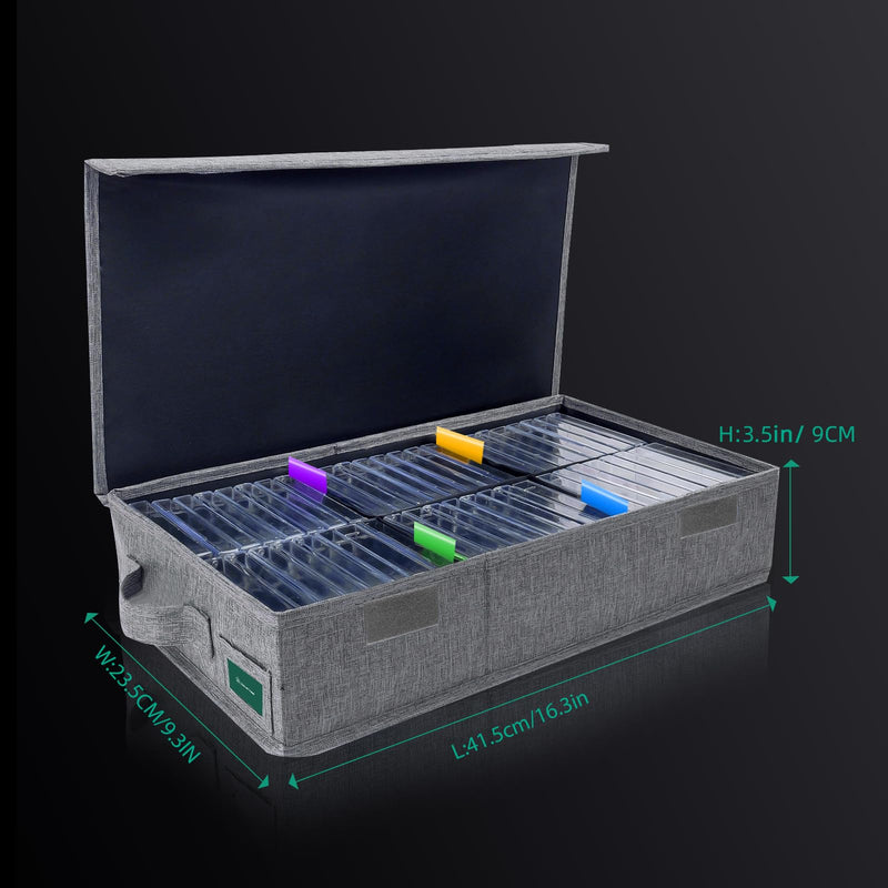 [Australia - AusPower] - Cassette Tape Storage Box, Practical Cassette Tape Holder 16.34 x 9.25 x 3.54 Inch, Cassette Rack with Lids and Index Labels to store to 48 Cassette Tape Cases - Gray TAPE-1 Pack 