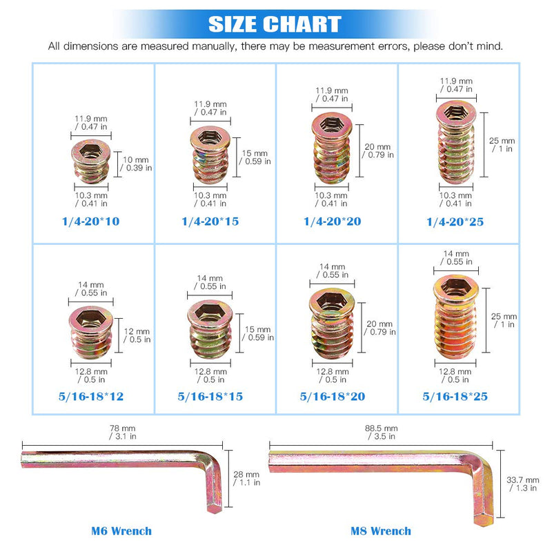 Glarks 50Pcs 5/16"-18 x20mm Threaded Inserts Nuts Zinc Plated Carbon Steel Hex Socket Drive Furniture Flanged Screw-in Nut with M8 Hex Wrench for Wood Furniture (5/16''-18 x 20mm) 5/16''-18 x 20mm