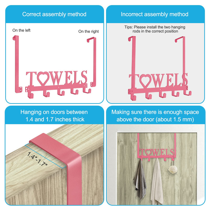 [Australia - AusPower] - Over The Door Towel Hooks, Metal Towel Racks, Heart Letter Towel Holder for Bathroom Door Hanger Hook Hanging Bath Towels, Head Towels, Robes Bathrobe Clothes, (Pink, Uppercase 5 hooks) Pink 