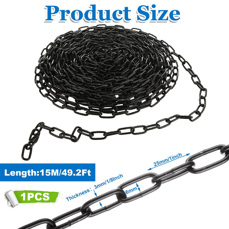 [Australia - AusPower] - 1/8'' x 49.2Ft Length Carbon Steel Coil Chain, Black Heavy Duty Chain Links, Metal Chain for Indoor and Outdoor Hanging, Pet Chain, Security Lock Chain 