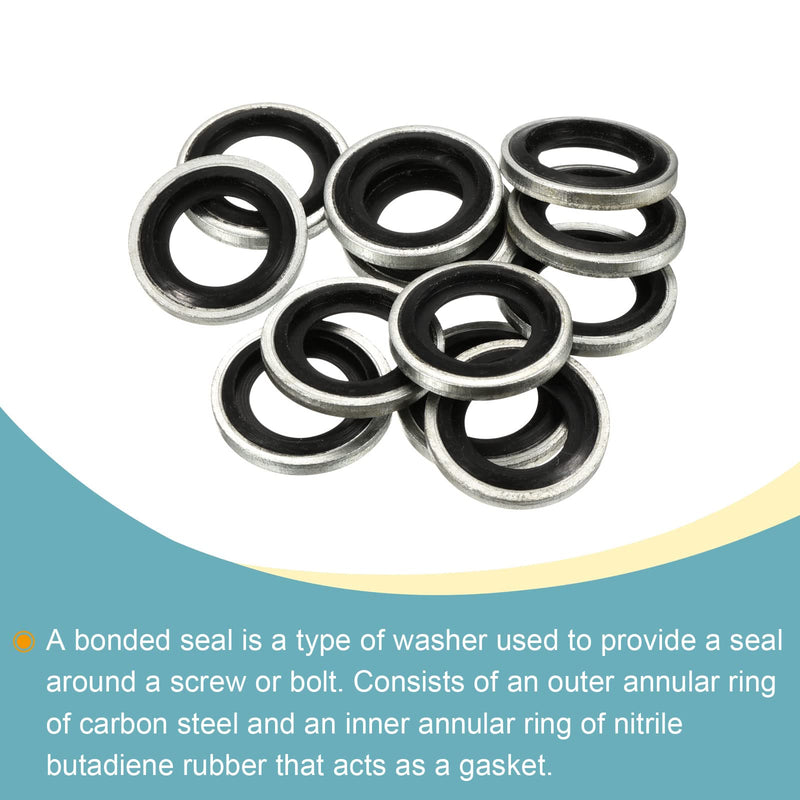 [Australia - AusPower] - MECCANIXITY Bonded Sealing Washers M12 17.8x12.7x2mm Carbon Steel Nitrile Rubber Gasket, Pack of 12 
