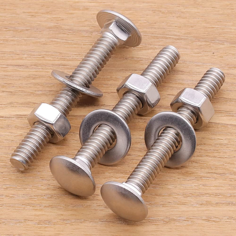 [Australia - AusPower] - 3/8-16 x 2-1/2" Stainless Steel Carriage Bolts with Hex Nuts and Flat Washers 304 Stainless Steel 18-8 Square Neck Bolts and Nuts Washers, Full Thread, Coarse Thread, 8 Sets 3/8-16 x 2-1/2" 