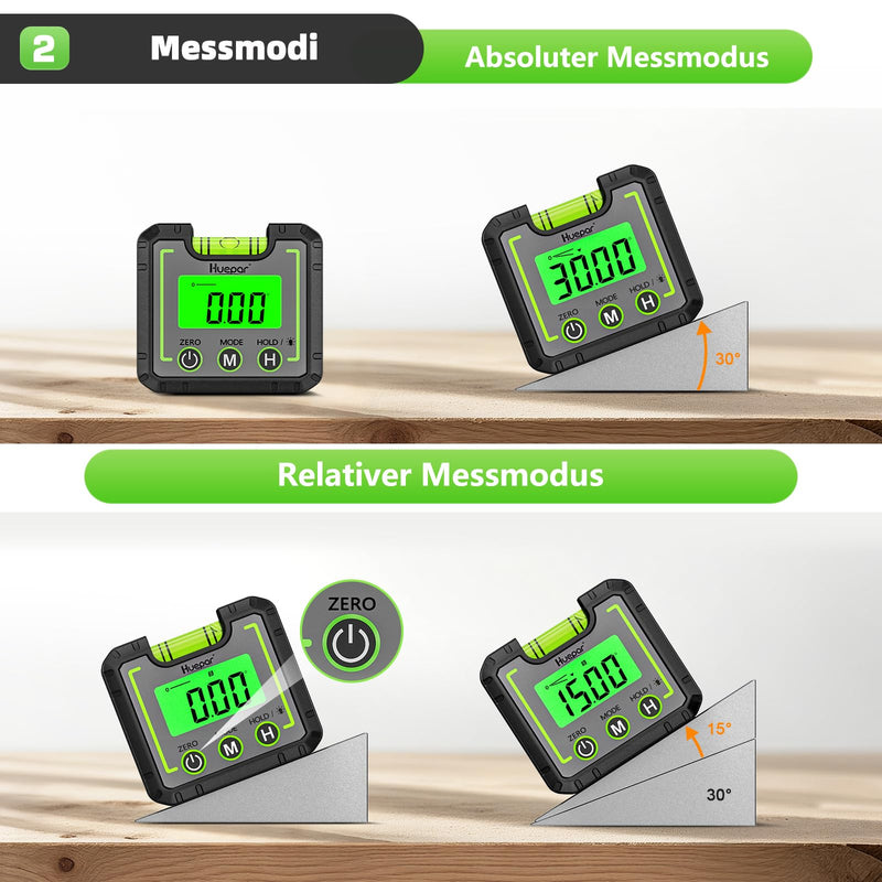 Huepar Digital Spirit Level, Mini Electronic Protractor, Digital Level Box with V-Groove Magnetic Base & Backlight, LCD Chamfer Gauge, Inclinometer for Carpentry, Construction, 0~360° AG01