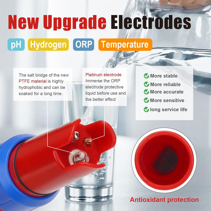 [Australia - AusPower] - Hydrogen Water Tester, pH Tester, Digital pH Meter for Hydrogenated Water,H2 Meter(PPB/PPM), ORP Meter Hydrogen Water Bottle Test, pH ORP Meter for hydroponics/Swimming Pool 
