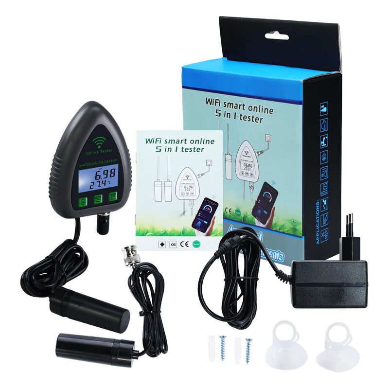 [Australia - AusPower] - Online APP Monitoring WiFi Water Quality Tester pH/TDS/Salt/S.G/Temperature for Aquarium Hydroponics Pool Aquaculture with Easy Calibration 