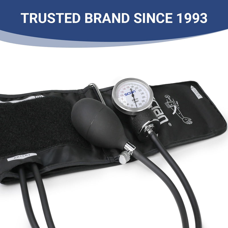 [Australia - AusPower] - SCIAN Manual Blood Pressure Cuff - Aneroid Sphygmomanometer with European Cuff 8.7-16.5" and D-Ring, Come with Carrying Bag for Nurse Doctor Senior Adult, Black 