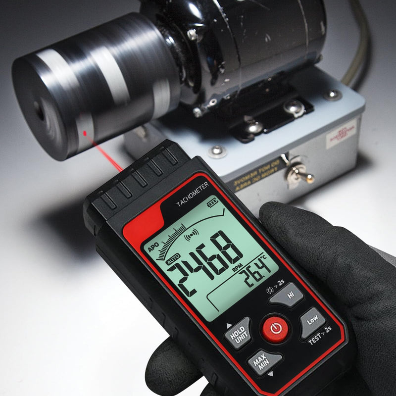 [Australia - AusPower] - Digital Tachometer Noncontact Laser Photo Sensor Rotation Speed Tach Meter, 2.5-99999 RPM Range High Accuracy with Alarm Function Backlight Analog Bar Scale Data Hold Max/Min/AVG Large LCD 