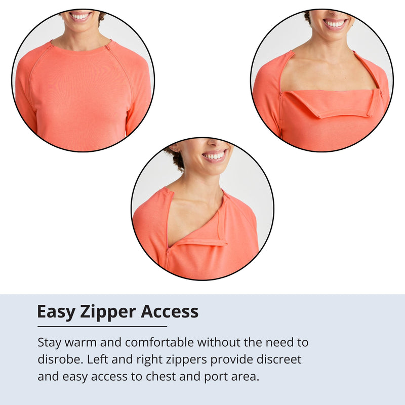 Care+Wear Womens Long-Sleeve Chest Port Access Shirt Large Coral