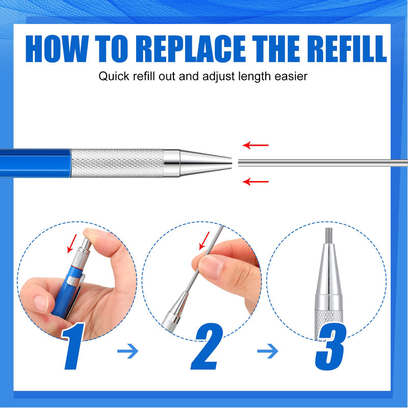 Gersoniel 2 Pcs Welders Pencil with 48 PCS Round Refills Mechanical Pencils Metal Welding Marker for Tube Pipe Fitter Welder Steel Construction Woodworking (Red, Silver) Red, Silver