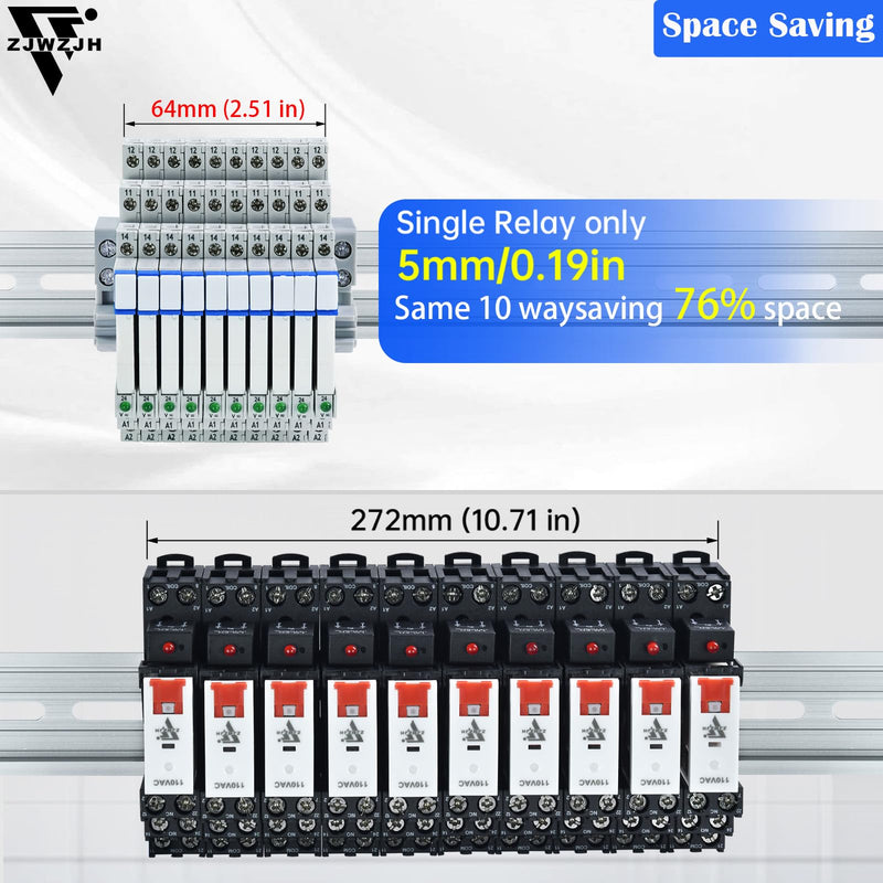 [Australia - AusPower] - 10Pcs Miniature Electromagnetic Relay 24V Coil DC/AC; Signal Relay for PLC; HF41F/24-ZS 1NO 1NC 6Amp SPDT with Jumper, Separator, 24V Relay Din Rail, UL Certification 10 PCS +24VDC/AC 