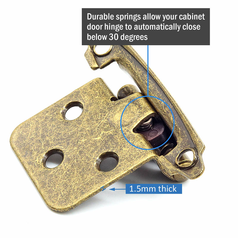 1/2" Overlay Kitchen Cabinet Door Hinges Antique Brass, 6 Pack (3 Pairs) Self Closing Cabinet Hardware Hinges for Face Frame Kitchen Cabinet Doors 6 Pack (3 Pairs)