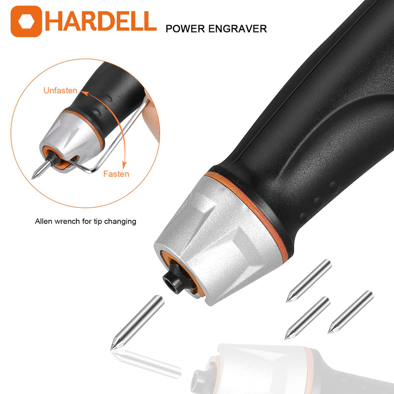 HARDELL 24W Engraving Pen, 5 Speed Engraving Tool with Letter/Number Stencil, Soft Handle Engraver Pen with Tungsten Carbide Steel Bits for Metal, Stone, Wood, Leather, Glass, PVC Pipe, DIY Crafts Orange