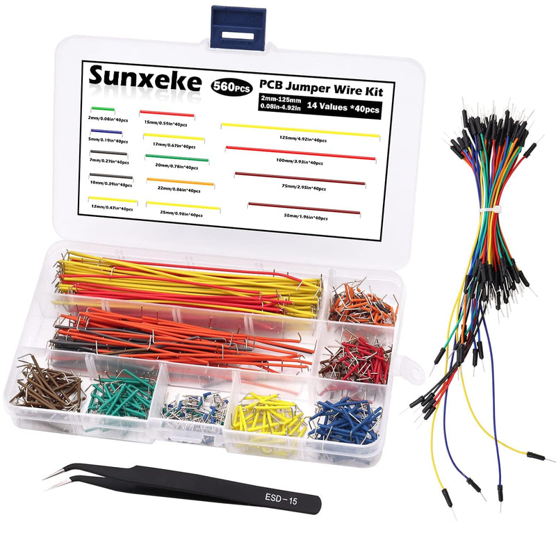 [Australia - AusPower] - 560Pcs Jumper Wire Kit Solderless Flexible Breadboard 14 Lengths Assorted Preformed Breadboard with 65Pcs Breadboard Jumper Wires, Tweezers & Plastic Box 560 PCS 