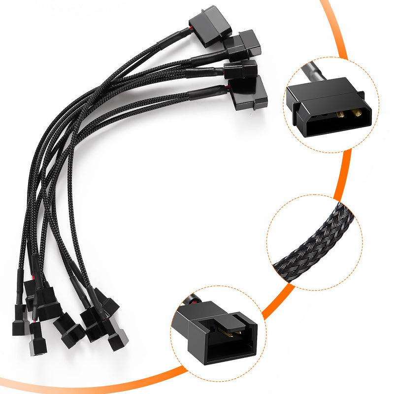 4 Pieces Molex to Fan Adapter Cable, 4 Pin Molex to 2 x 3 Pin / 4 Pin PMW 12 V PC Case Fan Power Adapter Cable, Molex to Fan Converter 4 Pin Molex to 2 x 3 / 4 Pin - Pack of 4