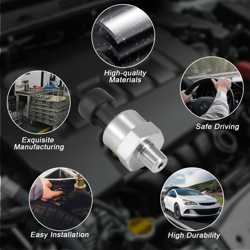 [Australia - AusPower] - 300 PSI Pressure Transducer Sender Sensor with 1/8" -27 NPT 316 Stainless Steel Thread and Harness Connector for Oil Fuel Air Water Pressure 300 PSI 
