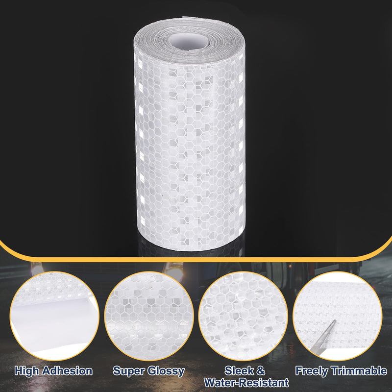 PATIKIL Reflective Tape, (16.4 ft x 3.94 Inch,Pure White) (1Set) Night Safety Sticker Adhesive Waterproof Warning Outdoor with Black Scraper, Suit for - Trailer/Trucks/Bike Pure White 16.4 Ft x 3.94 Inch