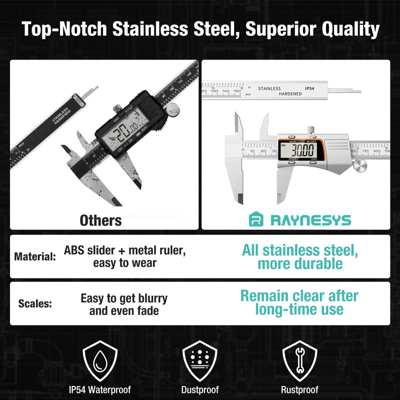 [Australia - AusPower] - Digital Caliper 6 inch 150mm Micrometer Caliper All Stainless Steel Electronic Diameter Measuring Tool with Large LCD Screen for Household/Jewelers/DIY 