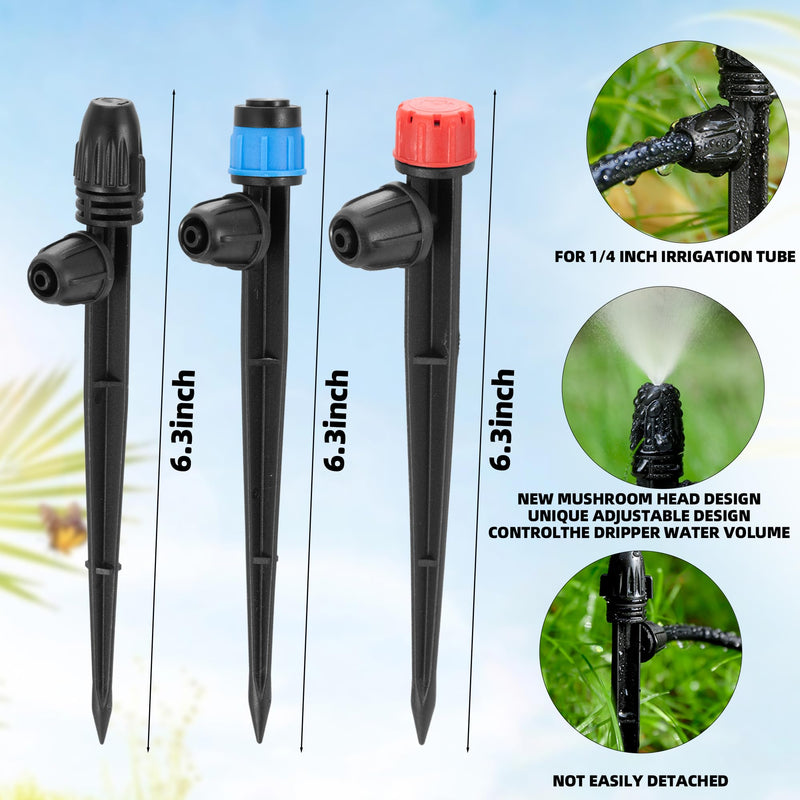 [Australia - AusPower] - 60 Pcs Drip Irrigation Sprayer Emitters for 1/4" Irrigation Tubing,Adjustable Water Flow Irrigation Misting Emitters Irrigation Drippers,3 Style Drip Micro Sprinkler Nozzles for Garden Water System 