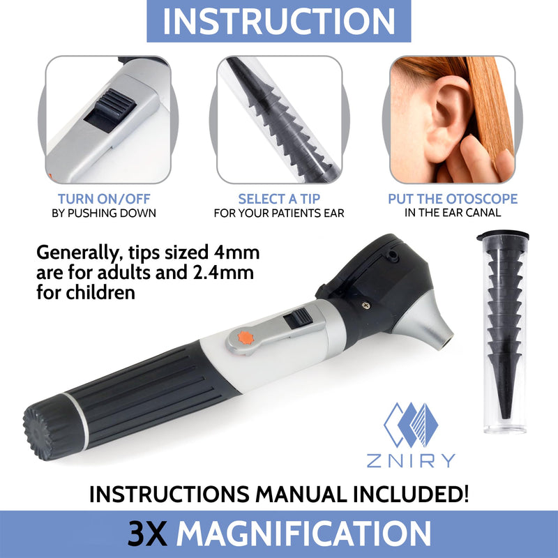 [Australia - AusPower] - Fiber Optic Mini Otoscope - Ear Scope with Light, Ear Infection Detector (Black Color) 