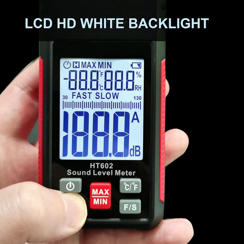 [Australia - AusPower] - Decibel Meter, Intendvision HT602A Sound Level Meter Noise Meter 30-130dBA Portable SPL Meter with A Weighted, Backlight LCD Display, Max/Min, Data Hold, Fast/Slow for Home, Noisy Neighbor, Factory 