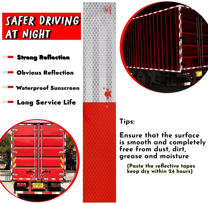 Reflective Tape, 2" × 12" Red & Silver High Intensity Self Adhesive Waterproof Trailer Outdoor Safety Caution Reflector for Cars, Trucks, Trailers, Boats, Road Signs (100) 100