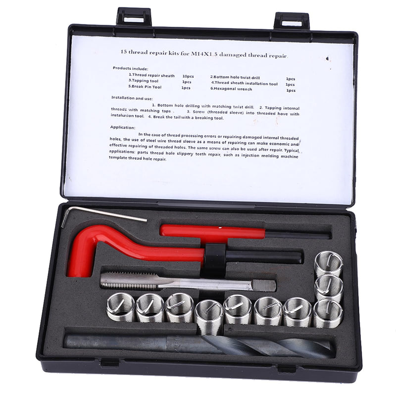 [Australia - AusPower] - 15 Pcs Thread Inserts M14x1.5 Female Thread Repairing Accessory Assortment Kit Drill Helicoil Repair Kit 