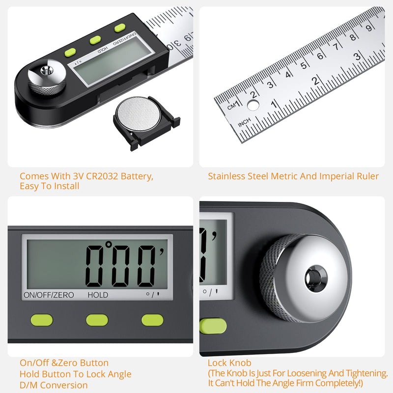 [Australia - AusPower] - Neoteck Professional Measurement Kit: 12 inch Stainless Steel Digital Angle Finder Protractor Ruler & Pinless Moisture Meter Non-Destructive Detector with LCD Display and Sound Alarm for Wood, Wall 