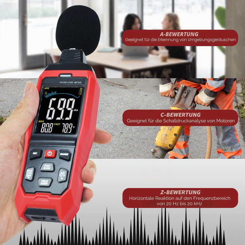 Decibel Meter with Data Logging Sound Decibel Meter Data Logger 30~130dB Sound Level Meter with Acoustic Visual Alarm, Sound Meter with Export Data, PC Connection