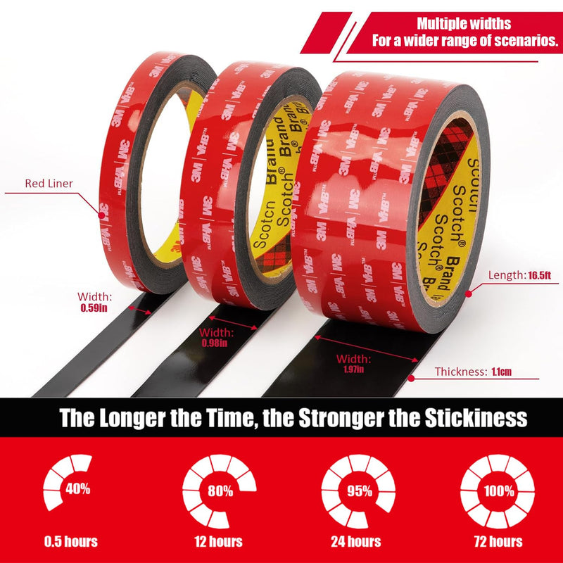 Double Sided Tape Heavy Duty, Waterproof Mounting Foam Tape, 73ft Length, 0.4in Width, High Temperature Resistant Adhesive Tape for Car, LED Strip Light, Office Decor, Uses VHB 5952 Raw Material 0.4in x 73ft