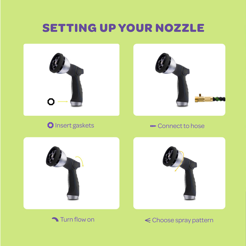 [Australia - AusPower] - Hose Nozzle [Black] Heavy Duty Hose Sprayer With 10 Adjustable Watering Patterns. Thumb Control Design, Comfortable Ergonomic Grip, Garden Hose Nozzle for Watering Plants & Lawns/Fun showers/Cleaning 1 Black 