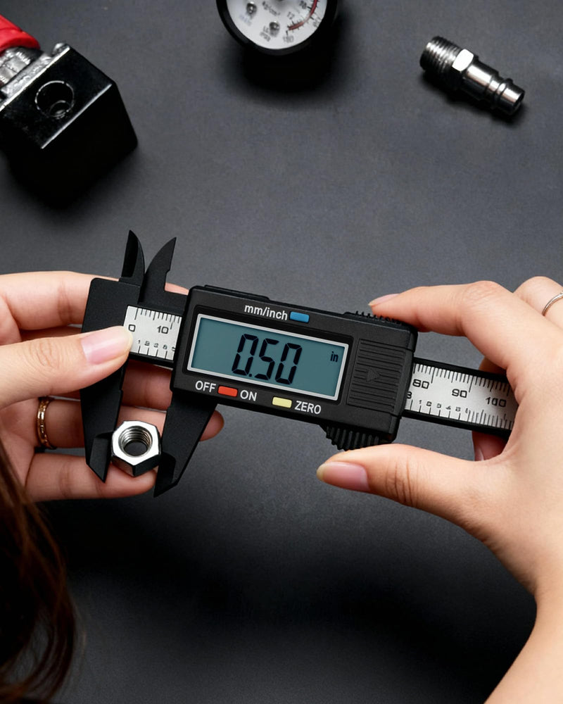 Digital Vernier Calliper, 150 mm/6 Inch, Plastic Calliper with Large LCD Display and Auto-Off, and Millimetre Conversion, Scratch-Resistant Measuring Gauge for Outdoors, Depth and Step | mit Großem LCD Display & Auto-Off, und Millimeter-Umrechnung, Kra...