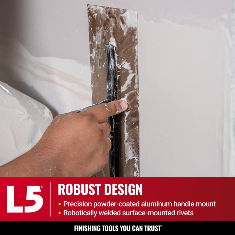 LEVEL5 14" x 4.75" 0.7 MM Drywall Curved Trowel | Triple-Hardened Stainless Steel, High-Impact Handle | Sheetrock Gyprock Wall-Board Plasterboard | 4-972 14"