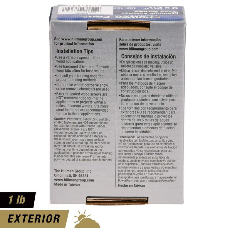 [Australia - AusPower] - 48599 Wood Screws, #9 x 2-1/2", Premium Outdoor Deck Screws, Rust Resistant, Epoxy Coated Bronze, 1lb Box, 100 pcs #9 x 2-1/2" 100 Pieces 