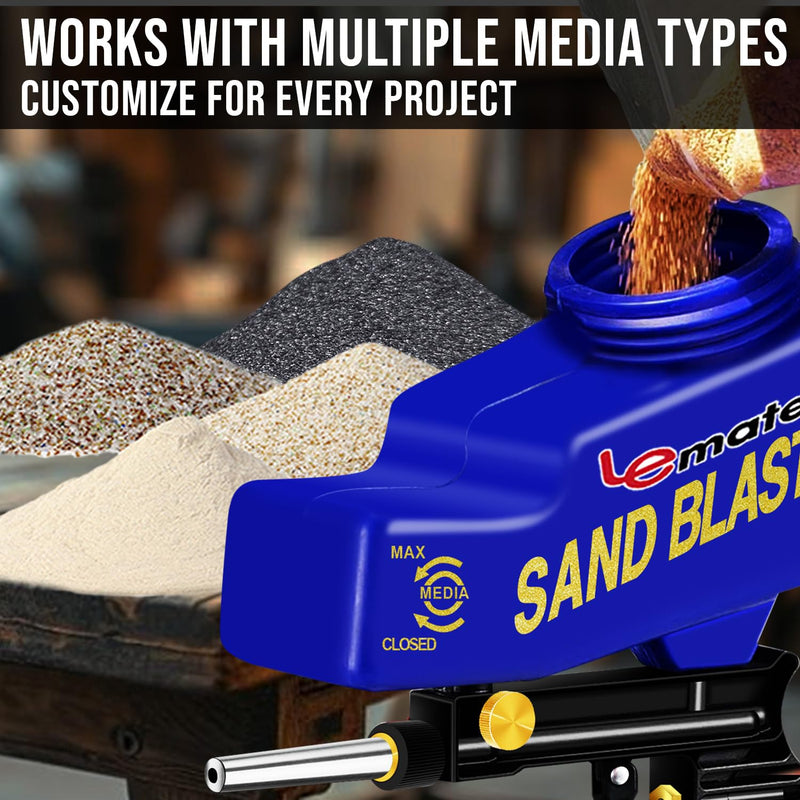 [Australia - AusPower] - LE LEMATEC Sandblaster Gun Kit for Air Compressor, Portable Sandblaster for Paint & Rust Removal, Abrasive Media Blaster for Wood, Metal, Auto & DIY, Works with Soda, Sand, Walnut & Aluminum Oxide 