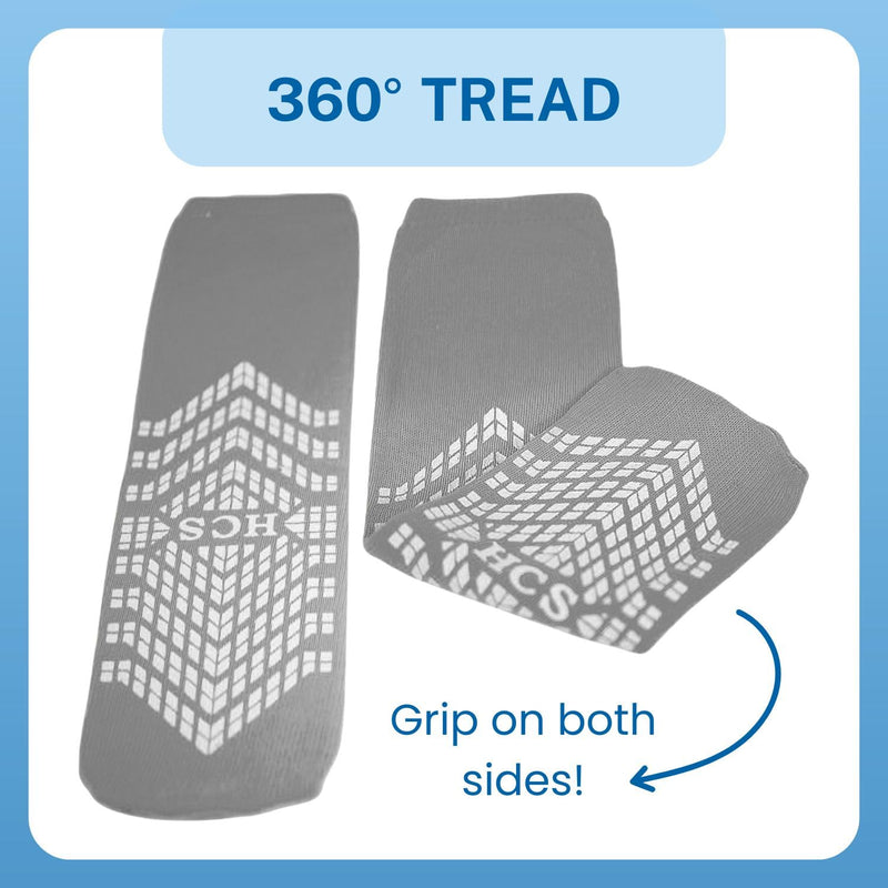 [Australia - AusPower] - HCS XL Hospital Socks with Grips for Women & Men (6 Pairs) - 360 Hospital Grip Socks for Women, Men, Elderly, Seniors - Non Slip Sock, All-Around Tread - Fall Risk Patient Slippers (Gray, XL) X-Large Grey 