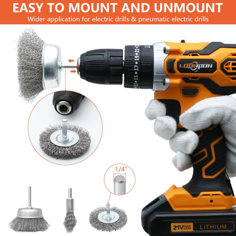 [Australia - AusPower] - 9 Pcs Wire Wheel Brush Set for Drill,Stainless Steel Wire Cup Wheel with 1/4 Inch Shank for Rust Removal, Corrosion and Scrub Surfaces 9PCS 