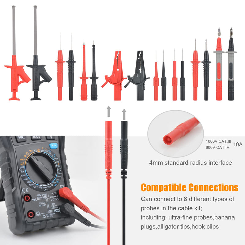 [Australia - AusPower] - Test Leads for Multimeter Test Cable Set MESTEK 21 Pieces Banana Plug Test Probes Crocodile Clips Mini Hook Test Probe Extension Cables Specialty Accessories Kit 