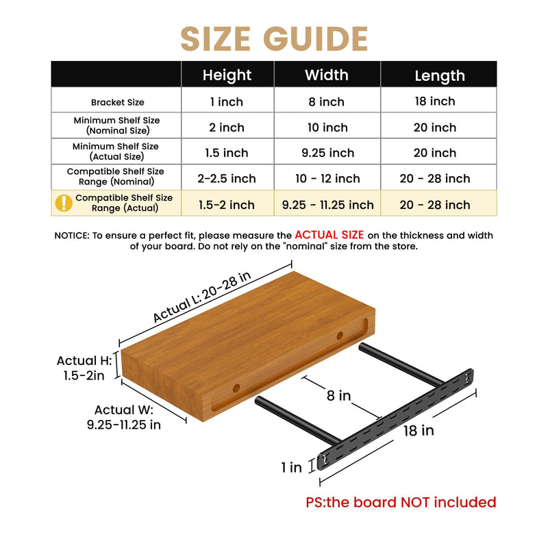 1pc Floating Shelf Bracket Heavy Duty,Decorative Floating Shelf Hardware Hidden Black Metal Fireplace Mantel Brackets (18"X8"X1.0" Without Tools) 18"X8"X1.0"