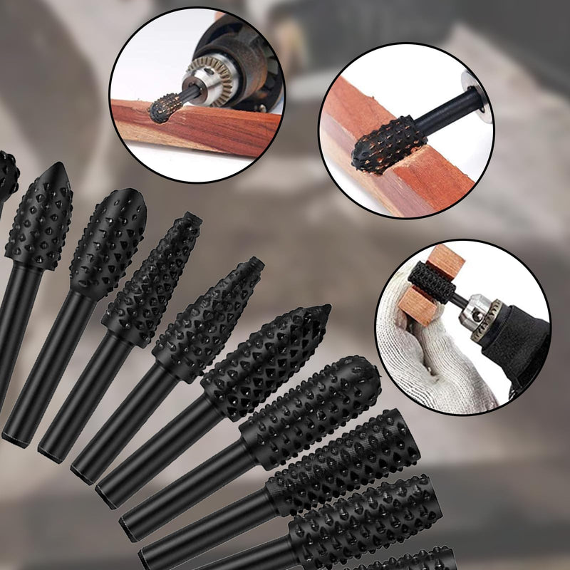 Pack of 10 Wood Cutters for Drill, Metal Cutter, Carbide Cutter Set, Grinding Attachments, 6 mm Shank End Mill, Ball Mill Wood, Rotary Cutter, Milling Cutter for Metal Wood Stone Processing