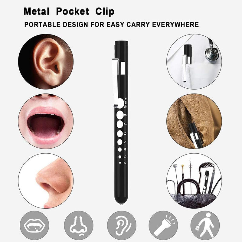 [Australia - AusPower] - Pen Lights for Nurses Doctors, 2 Pack Reusable Medical PenLight with Pupil Gauge and Ruler, with 4 AAA Batteries for Nursing Students Essentials Black and Rose Gold 