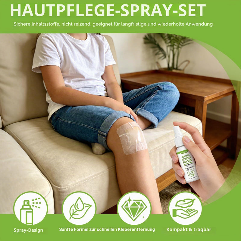 Plaster Remover Spray 20 ml, Set of 2 - Plaster Remover & Adhesive Residue Remover for Gentle Skin - Effective & Skin-Friendly - Includes Lint-Free Cleaning Cloths and Towels B