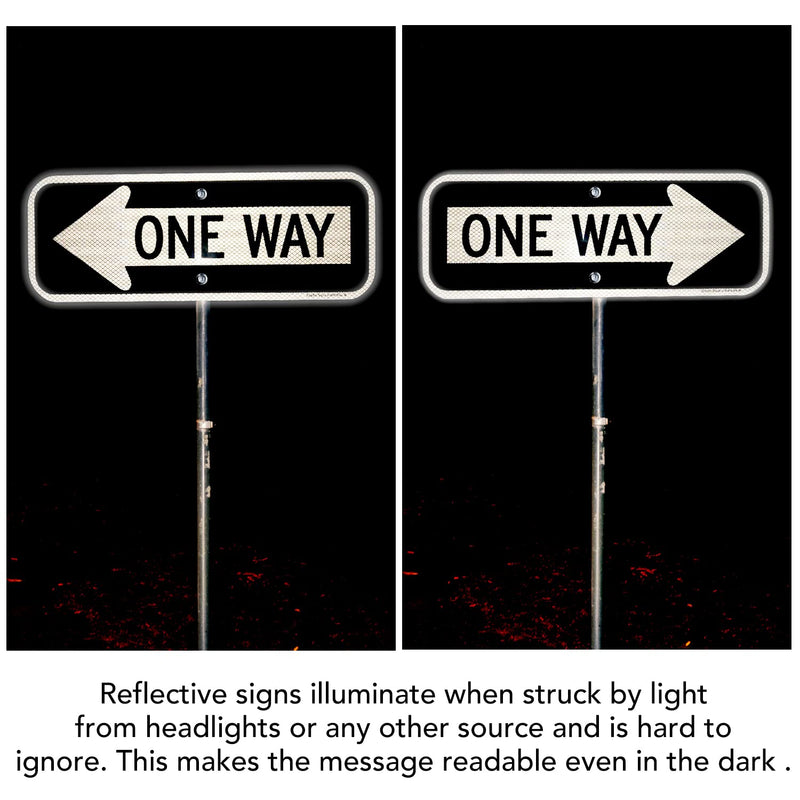 One Way Sign with Arrow, 2-Pack 18x6 Inches Engineer Grade Reflective Rust Free Aluminum, Weather/Fade Resistant, UV Protected, Easy to Mount, Indoor/Outdoor Use (Left/Right) 2 Pack-One Way Sign with Left and Right Arrow-White and black
