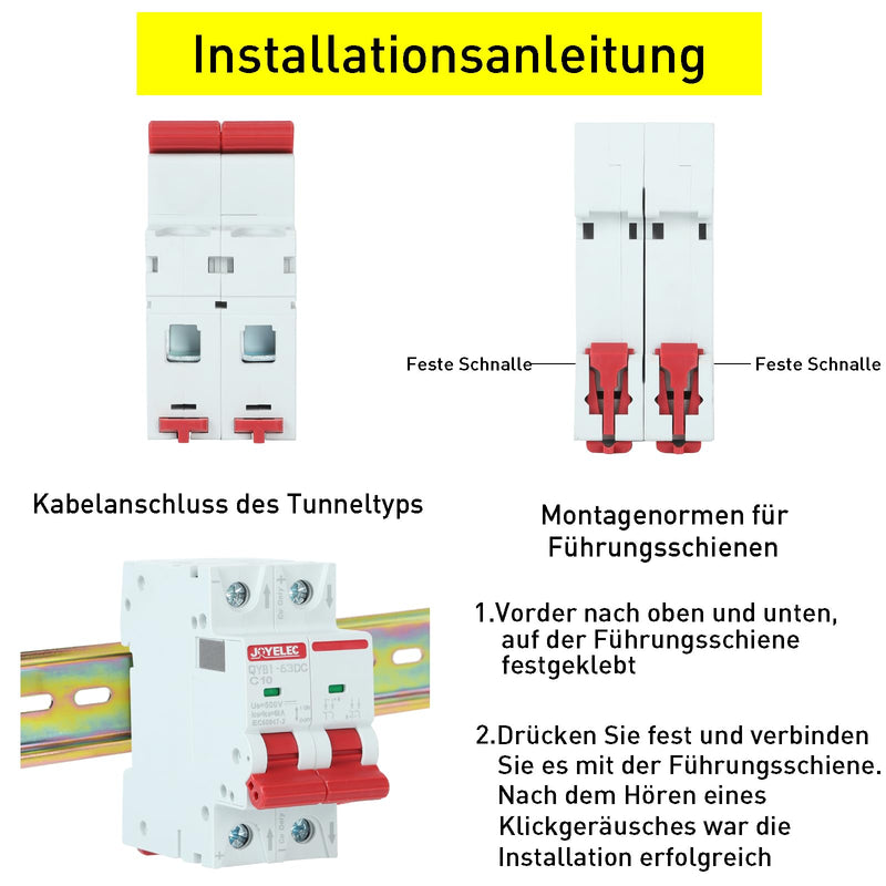 [Australia - AusPower] - JOYELEC Pack of 2 10 A Solar Photovoltaic Systems Miniature Circuit Breaker, 2 Pole, DC500 V for Solar Panels, PV System, Circuit Breaker 10A 2-teilig 