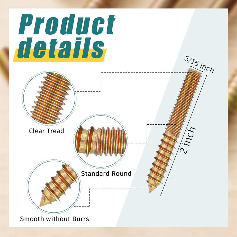 [Australia - AusPower] - Hicarer 20 Pack 5/16-18 x 2 Inch Hanger Bolts Double Headed Bolts with Driver Self Tapping Screw Threaded Rod Screws for Furniture Double Headed for Wood Furniture Joint 