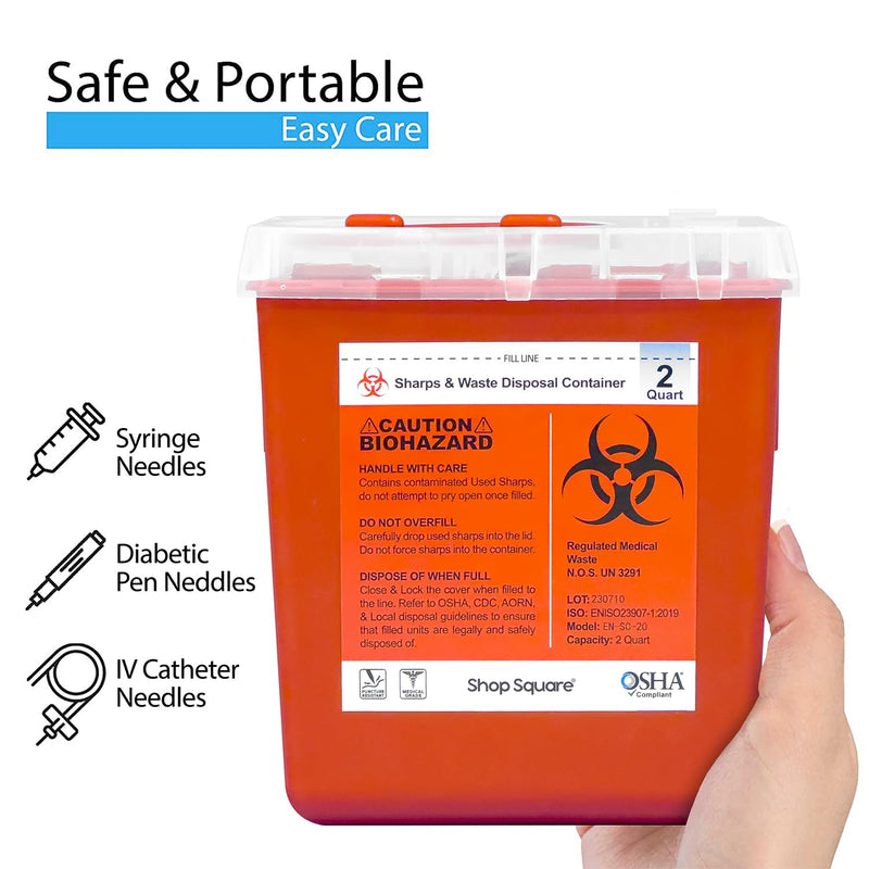 [Australia - AusPower] - Sharps Containers for Home and Professional Use, 2 Quart Needle Disposal Containers (3 Pack) Syringe Disposal Container Home, Biohazard Containers, Small Sharps Container 3 