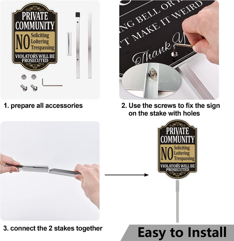 Private Community No Soliciting Trespassing Loitering Violators Will Be Prosecuted Sign 18" x 12" With 35" Long Metal Property Road Traffic Stake With Stand Aluminum Outdoor Use Yard Business Home