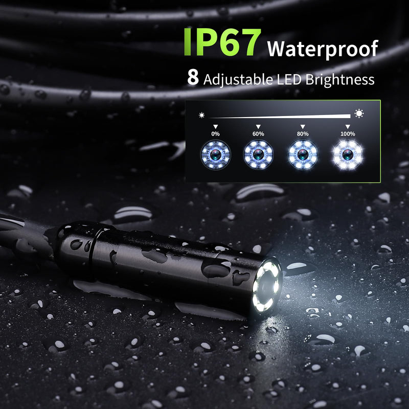 [Australia - AusPower] - Endoscope Camera with Light, 4.3" Inspection Camera, 1920P HD Borescope Camera with 8 LED Lights, IP67 Waterproof Snake Sewer Camera, 16.4FT Semi-Rigid Cord Drain Pipe Camera Cool Gadgets Tool green 
