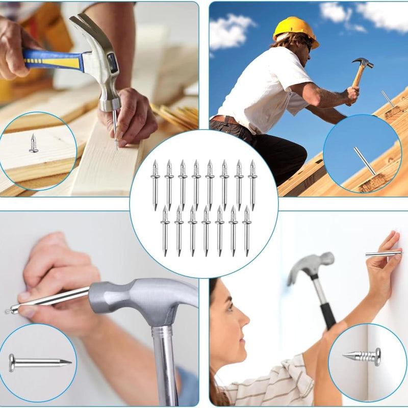 [Australia - AusPower] - 200Pcs Double-Head Skirting Thread Seamless Nail Rust-Proof Invisible Screws Solid Wood Baseboard Double-Headed Nails with Nail Specific Sleeve Tool 200Pcs 