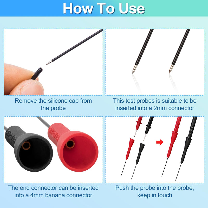 [Australia - AusPower] - 6 Pack 2mm Test Probes, 600V/10A Non-Destructive Multimeter Test Needle for Leads tl71 tl75 