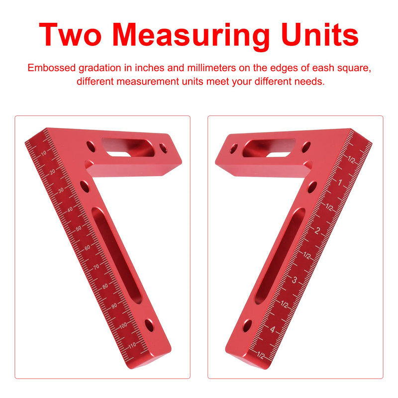 Mocoum Aluminium Alloy 90 Degree Positioning Squares 4.7" x 4.7"(12x12cm) Right Angle Clamps Woodworking Carpenter Tool Corner Clamping Square for Picture Frame Box Cabinets Drawers (Red, 4pcs) Red, 4pcs